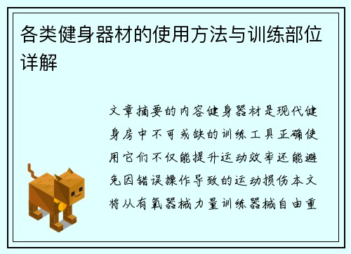 各类健身器材的使用方法与训练部位详解